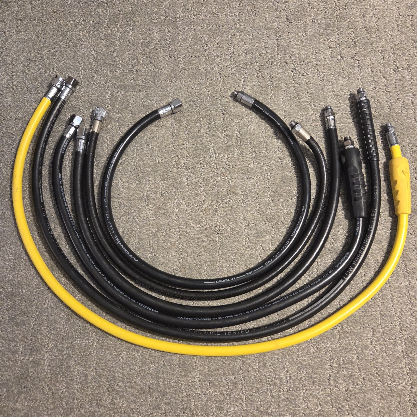 Lot Of 6 - Low Pressure Scuba Hoses - 5 LP Regulator & 1 QD Inflator Hose