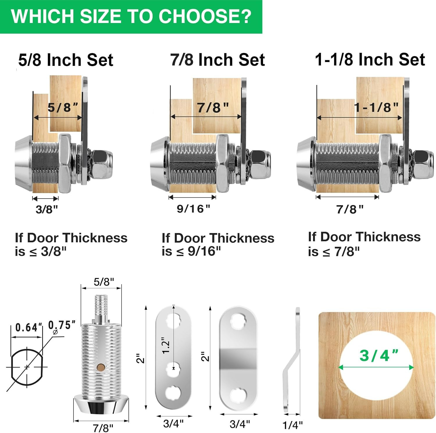 2 Pack Tool Box Lock with Keys, 5/8" Cabinet Lock Cam Lock Keyed Alike, Toolbox