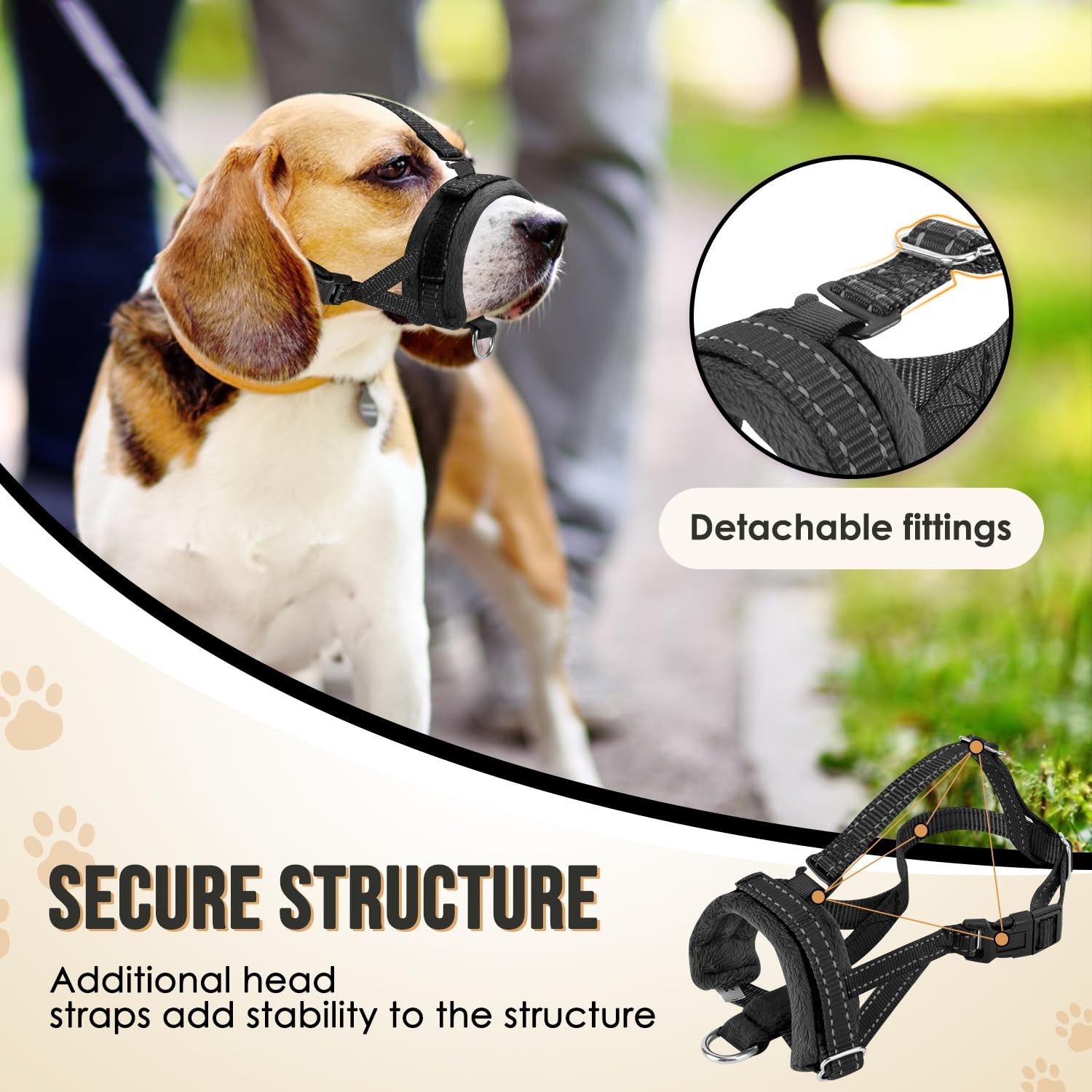 Soft Adjustable Padded Nylon Dog Muzzle Anti Chewing Barking Black Medium