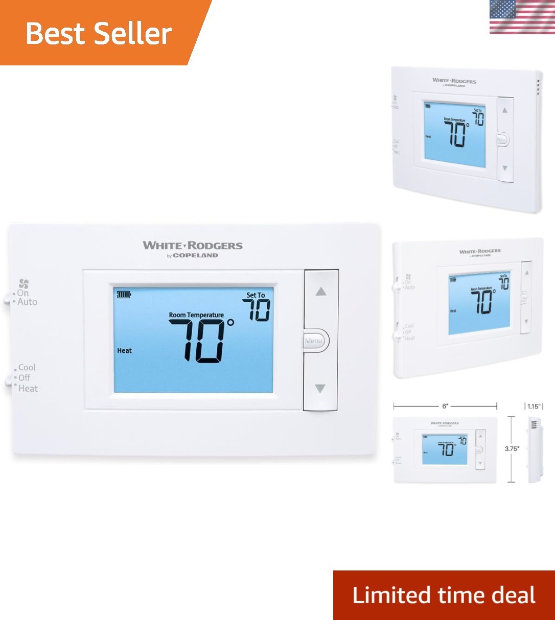 Emerson 1F83C-11NP Conventional 1H/1C Non-Programmable Thermostat, White