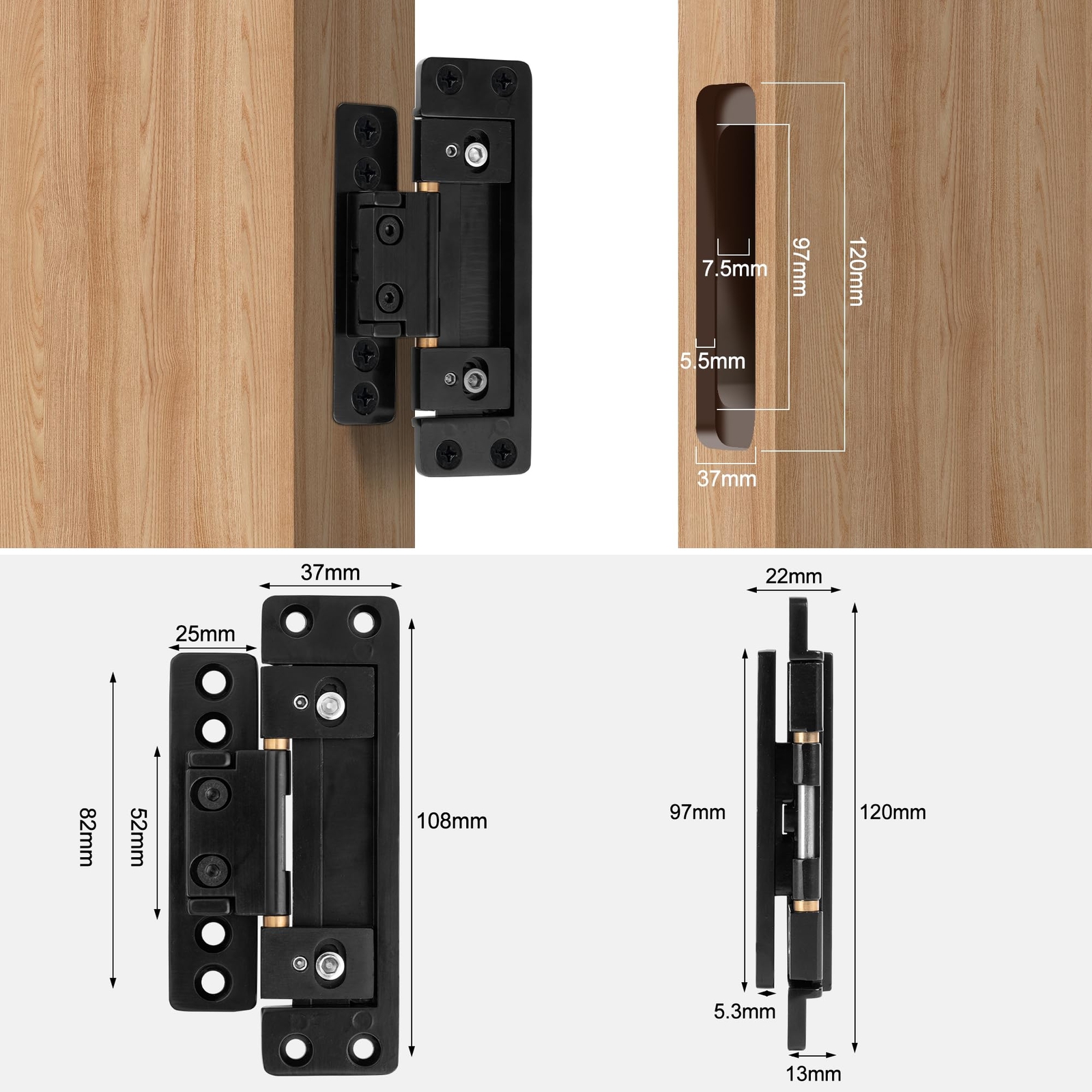 Hidden Door Hinge Adjustable Zinc Alloy Concealed Hinges 110LBS 110 Degree