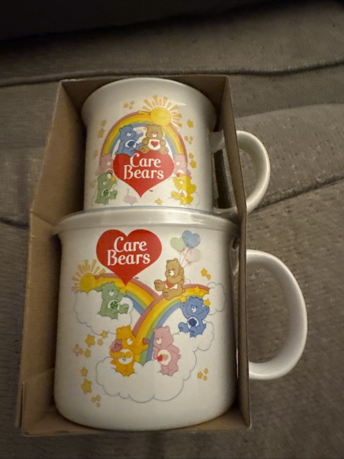 Care Bears Rainbow Clouds Collectors 2 Mug Set Ceramic 9oz & 16oz Brand New