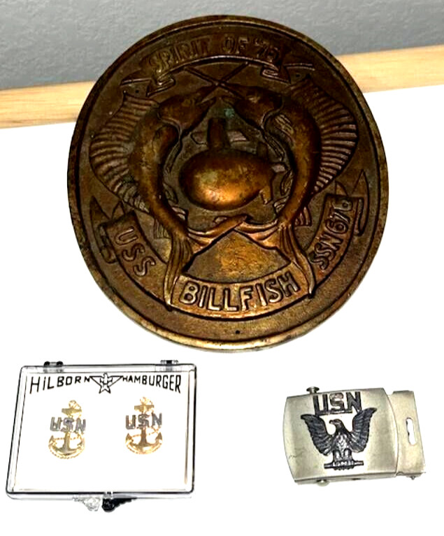 USS BILLFISH SSN 676 Spirit of 76 Crest Plate PNC Piscezek 2 Anchor Pins Buckle