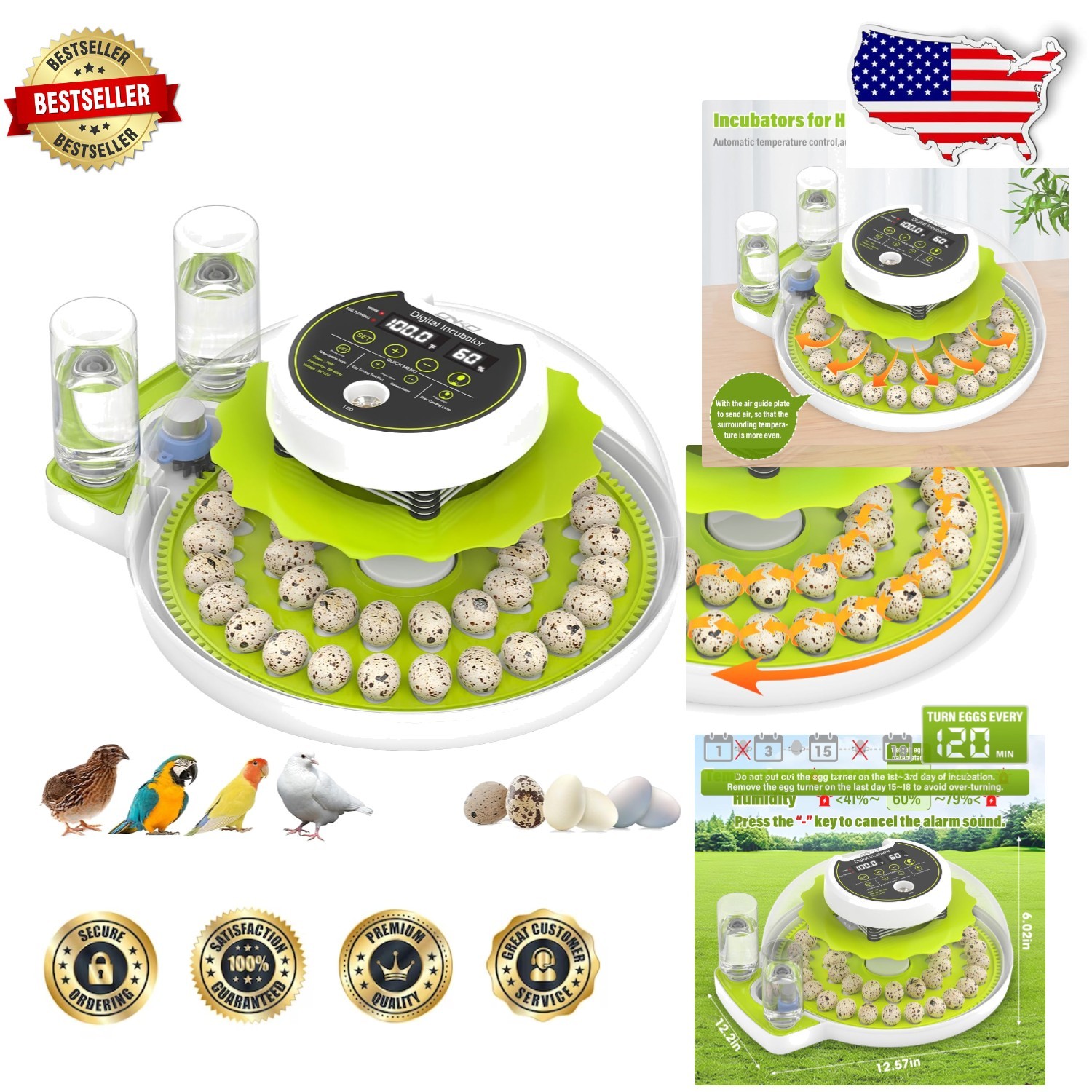 Smart Quail Egg Incubator 40 Eggs Auto Turner Humidity Control