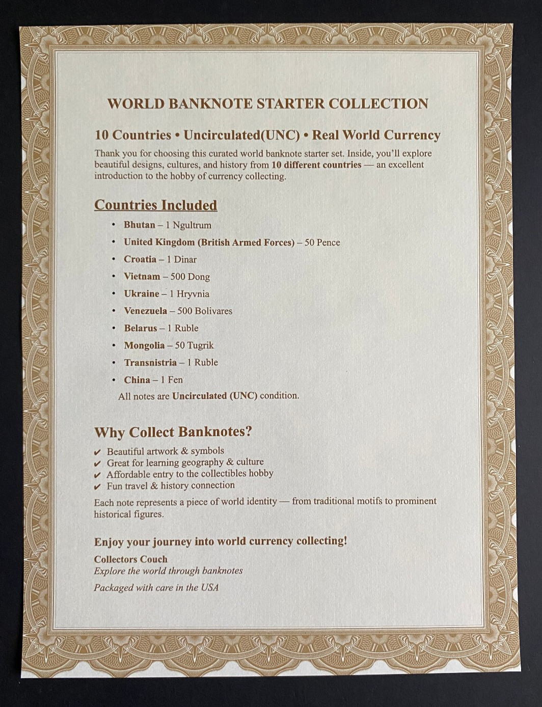 10 World Banknotes Starter Pack – Real Currency – UNC – Great Gift for Beginners