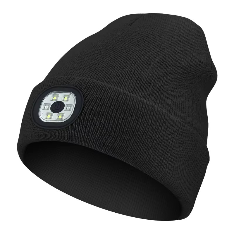 Unisex Warm Winter Knit Beanie Hat with LED Light USB Rechargeable Headlamp Cap