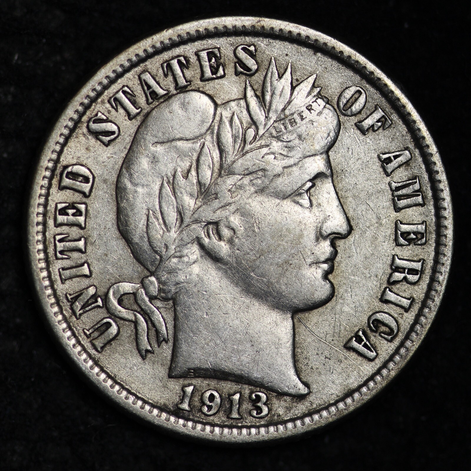 1913 Barber Silver Dime CHOICE AU FREE SHIPPING W9 QCF