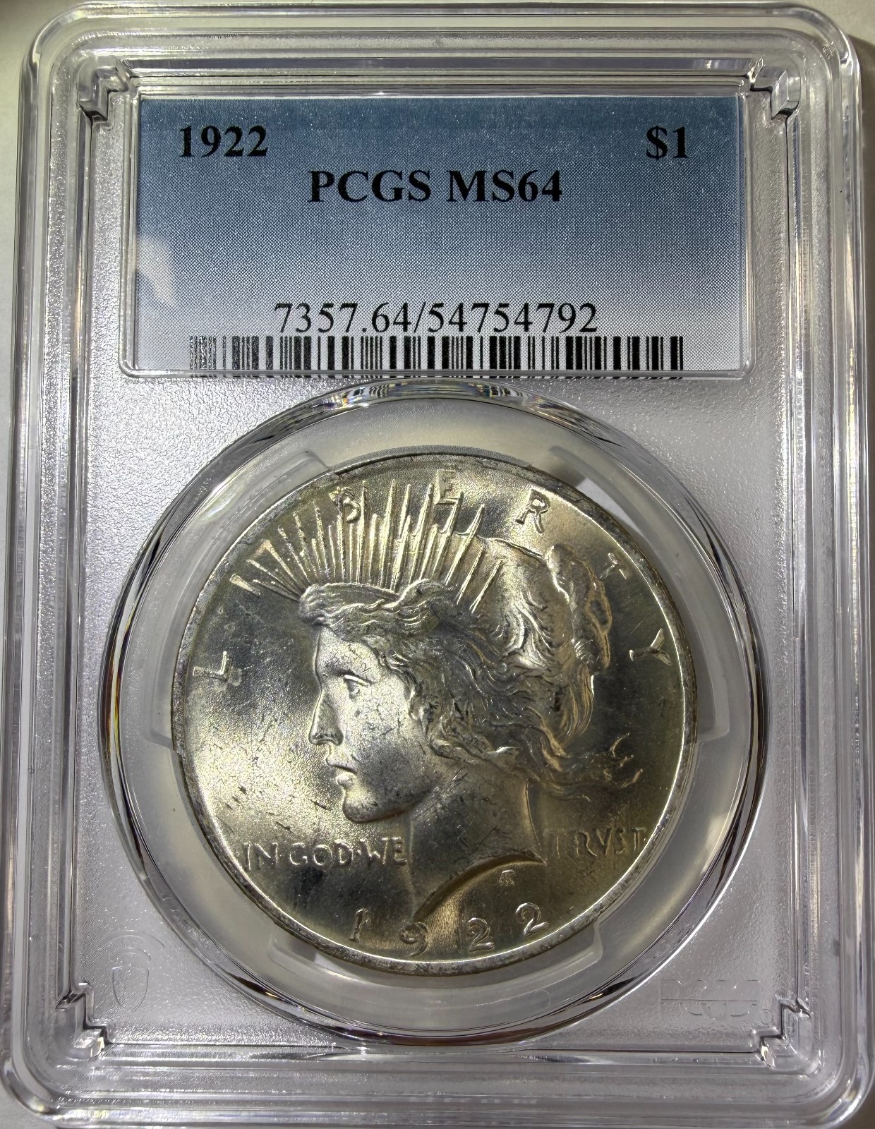 1922 $1 Peace Silver Dollar PCGS MS64 (792)