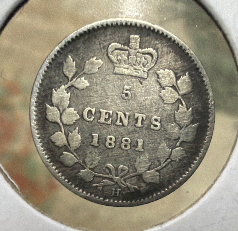 1881 H Canada 5 Cents Silver Coin-Victoria-KM#2