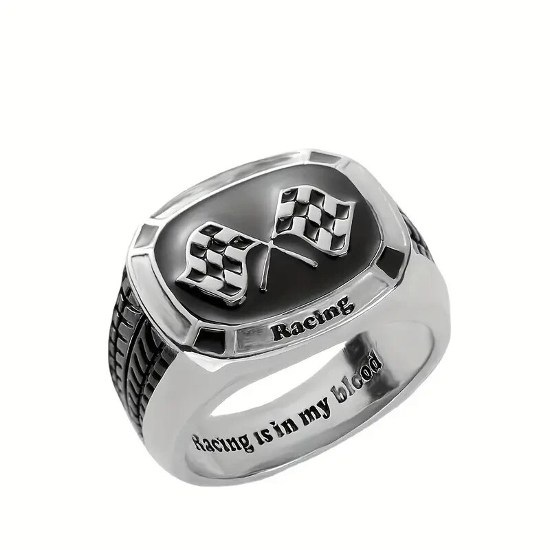 RACING CHECKERED FLAG RACING IS IN MY BLOOD RING SIZE 8