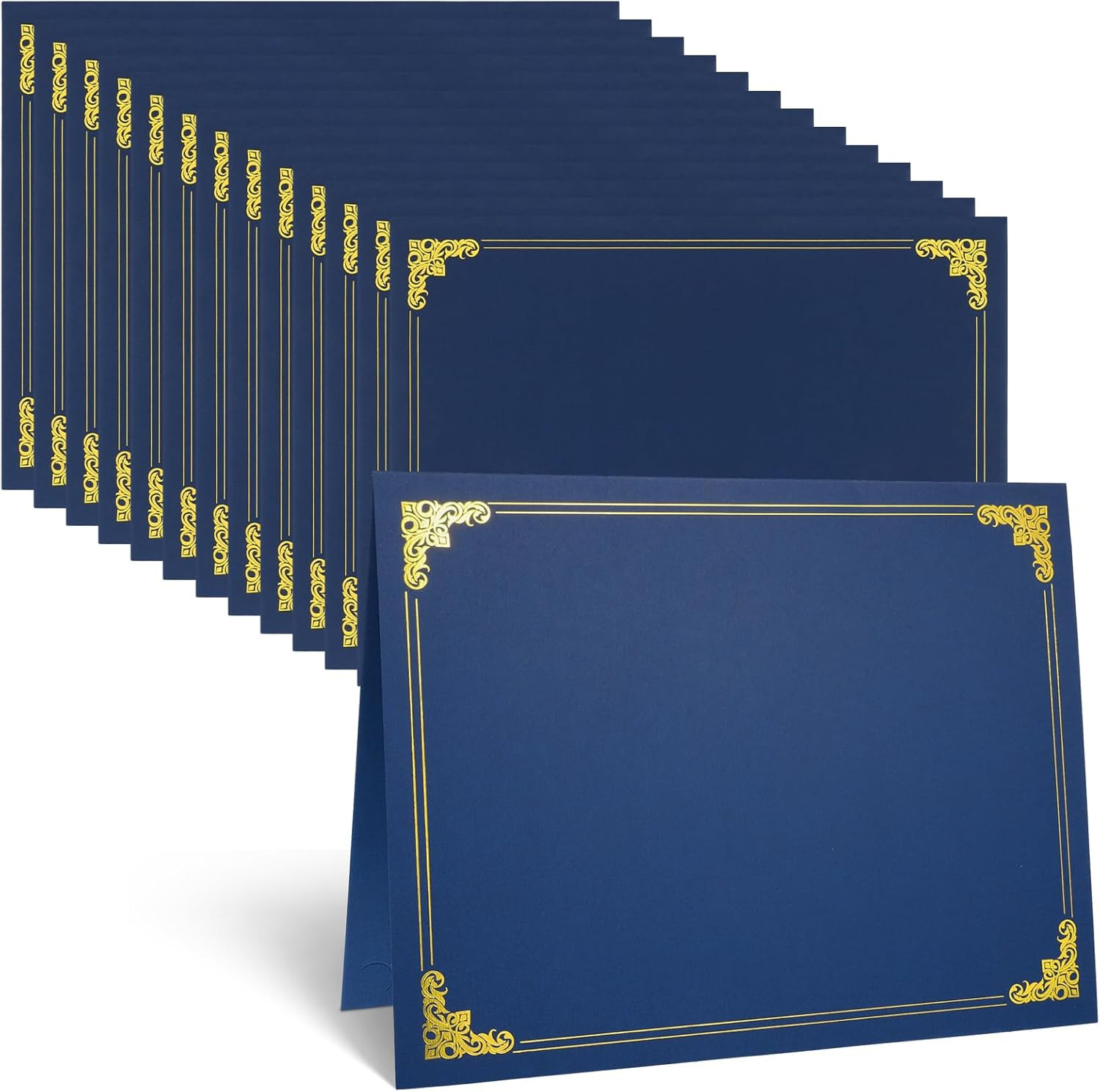 Certificate Holder, 12 Pack Navy Blue Diploma Cover Gold Foil Border | Hard Cove