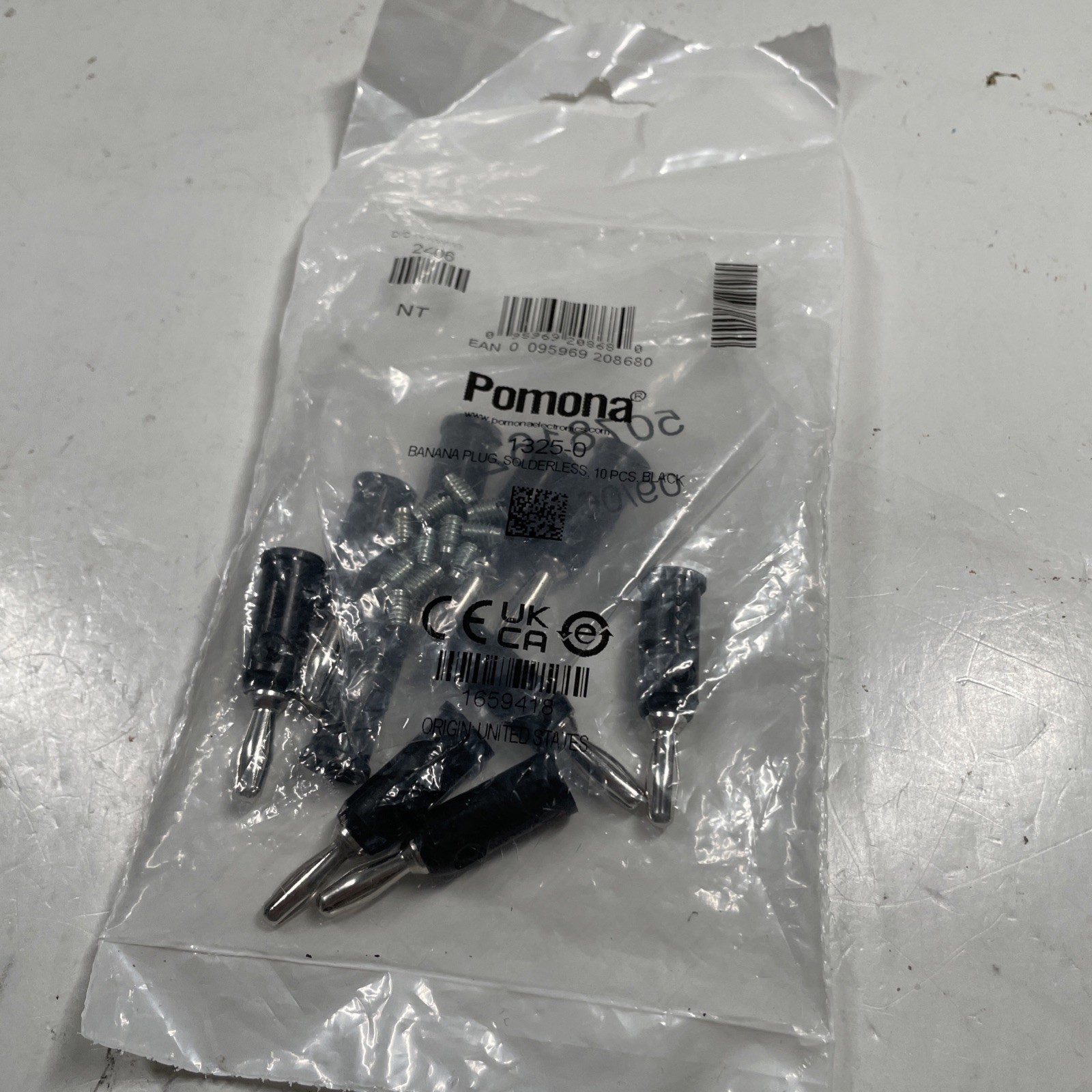 Pomona 1325-0 Banana Plug 10 Pack 5000 VDC Max Hand-Held use 30VAC/60 VDC