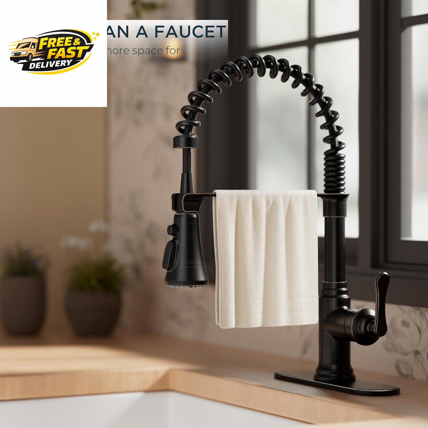 Rustic Kitchen Faucet with Pull down Sprayer Oil Rubbed Bronze, 3 Modes Stainles