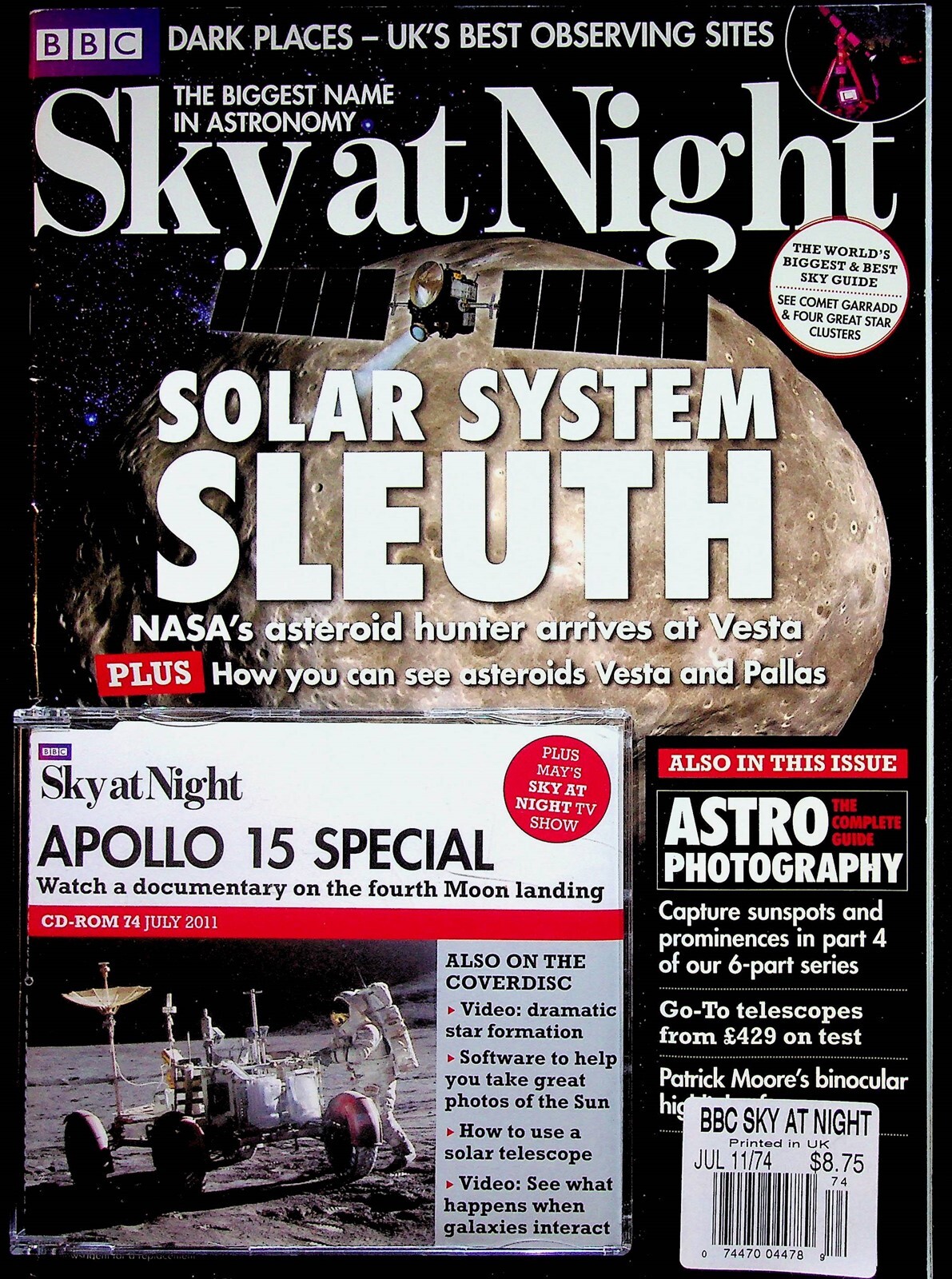BBC Sky At Night Astronomy Sky Guide Magazine With Apollo 15 CD-Rom July 2011