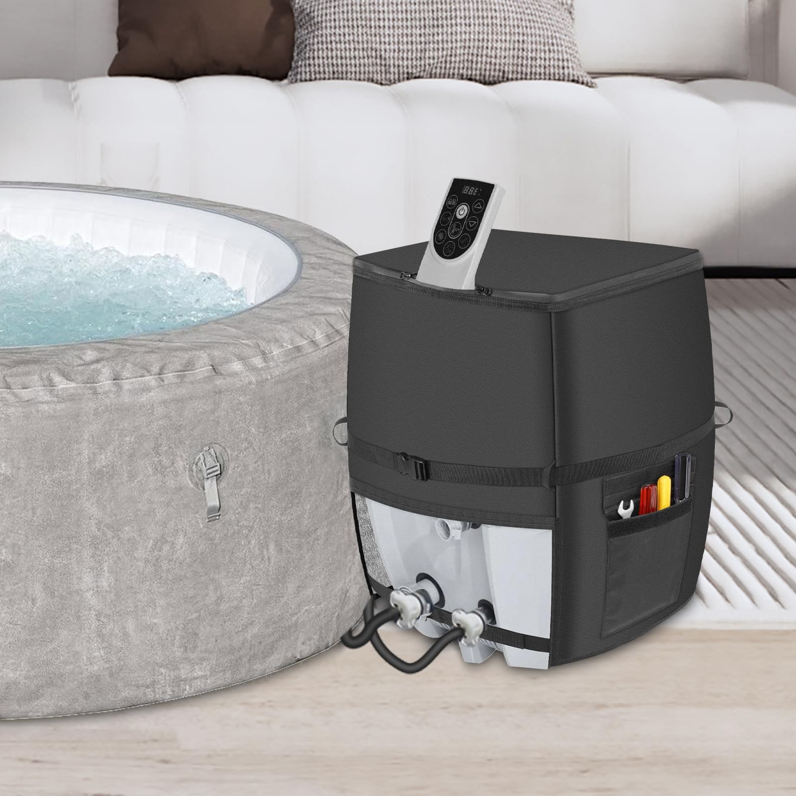 Hot Tub Spa Heater Pump 16.9" D x 14.96" W x 21.2" H (Square), Black