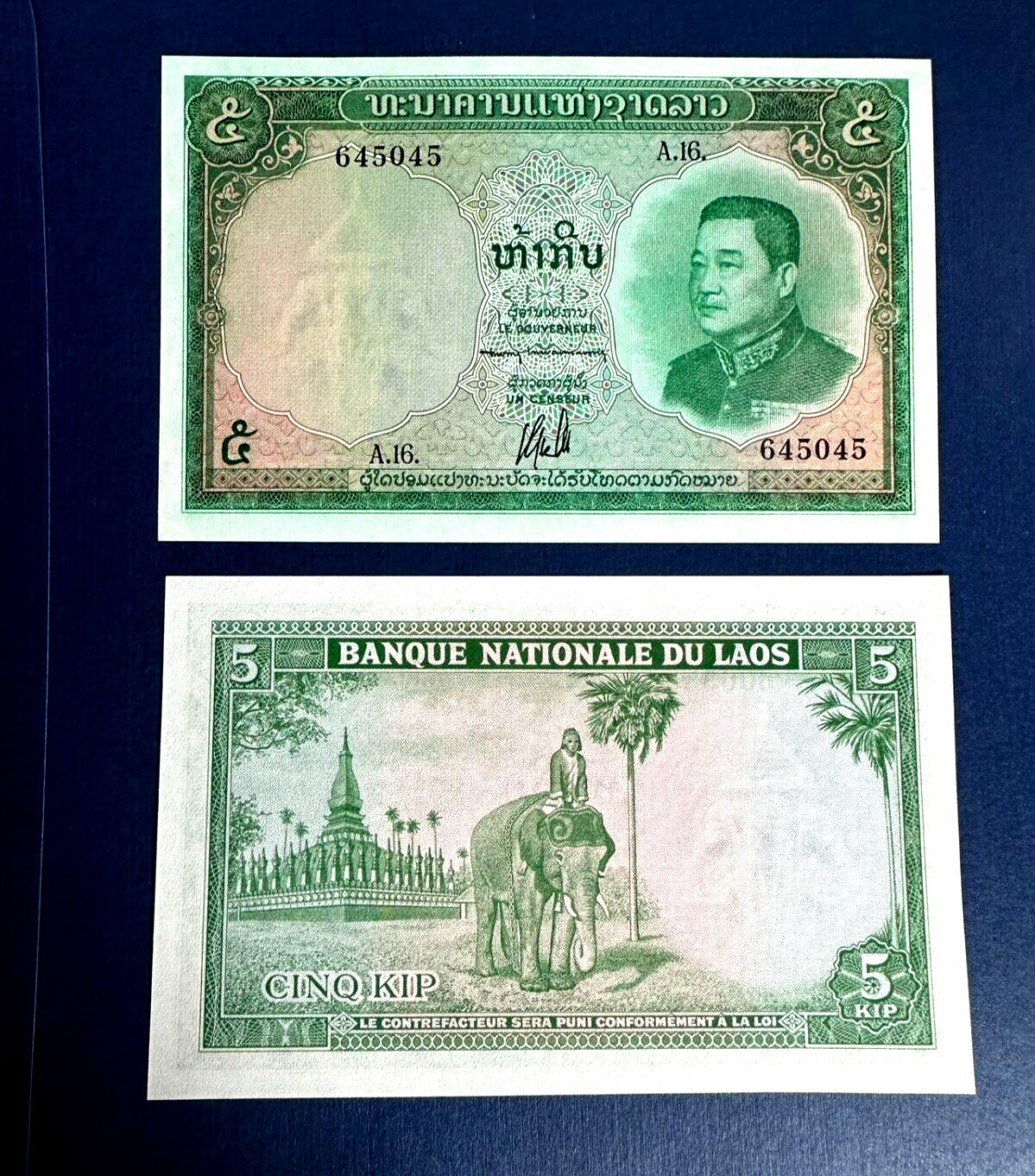 BANK OF LAOS , 5 KIP - 1962 [ UNC]