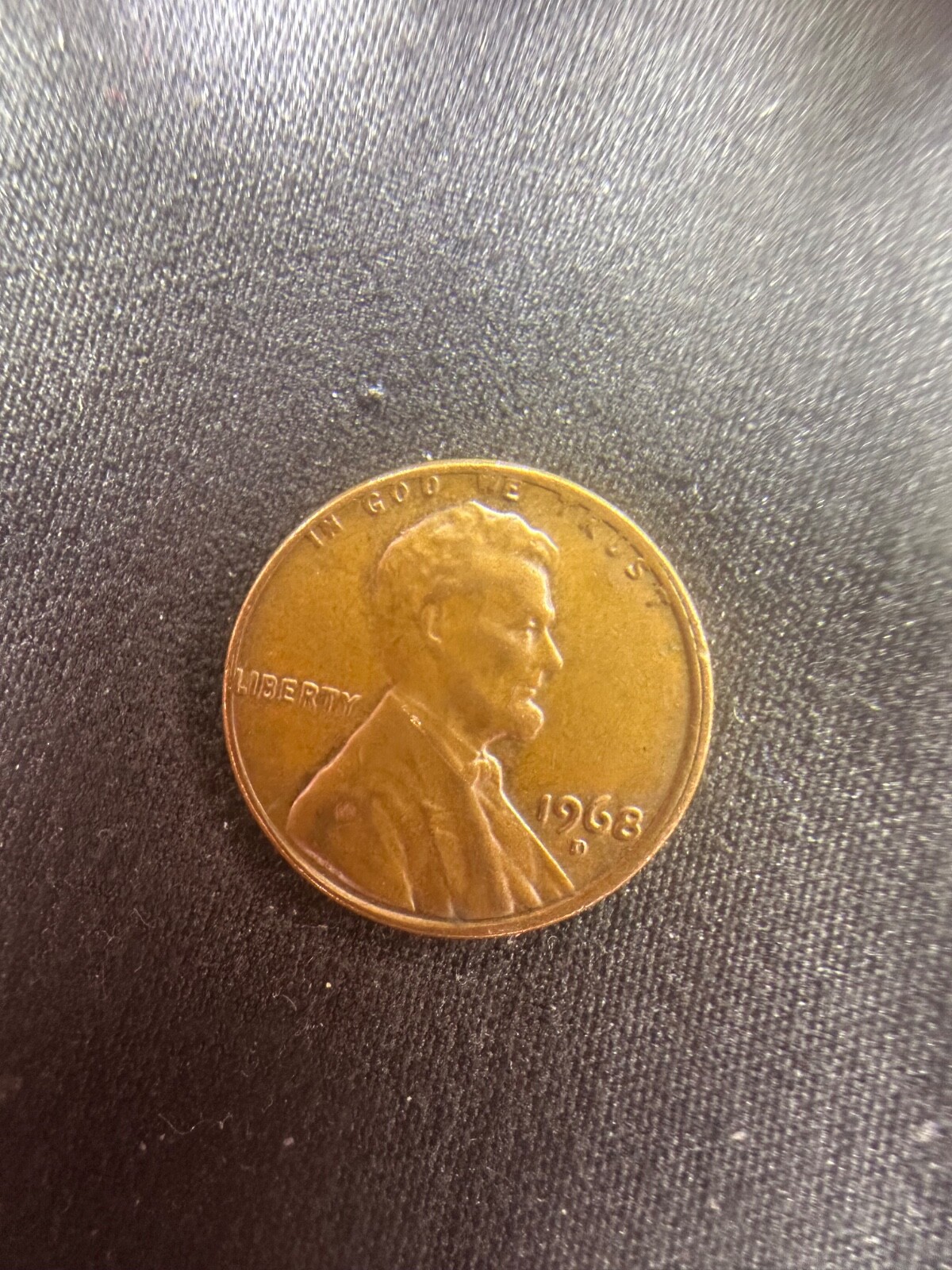 1968 Penny D mint mark. Errors on top rim, L on Liberty and T on United