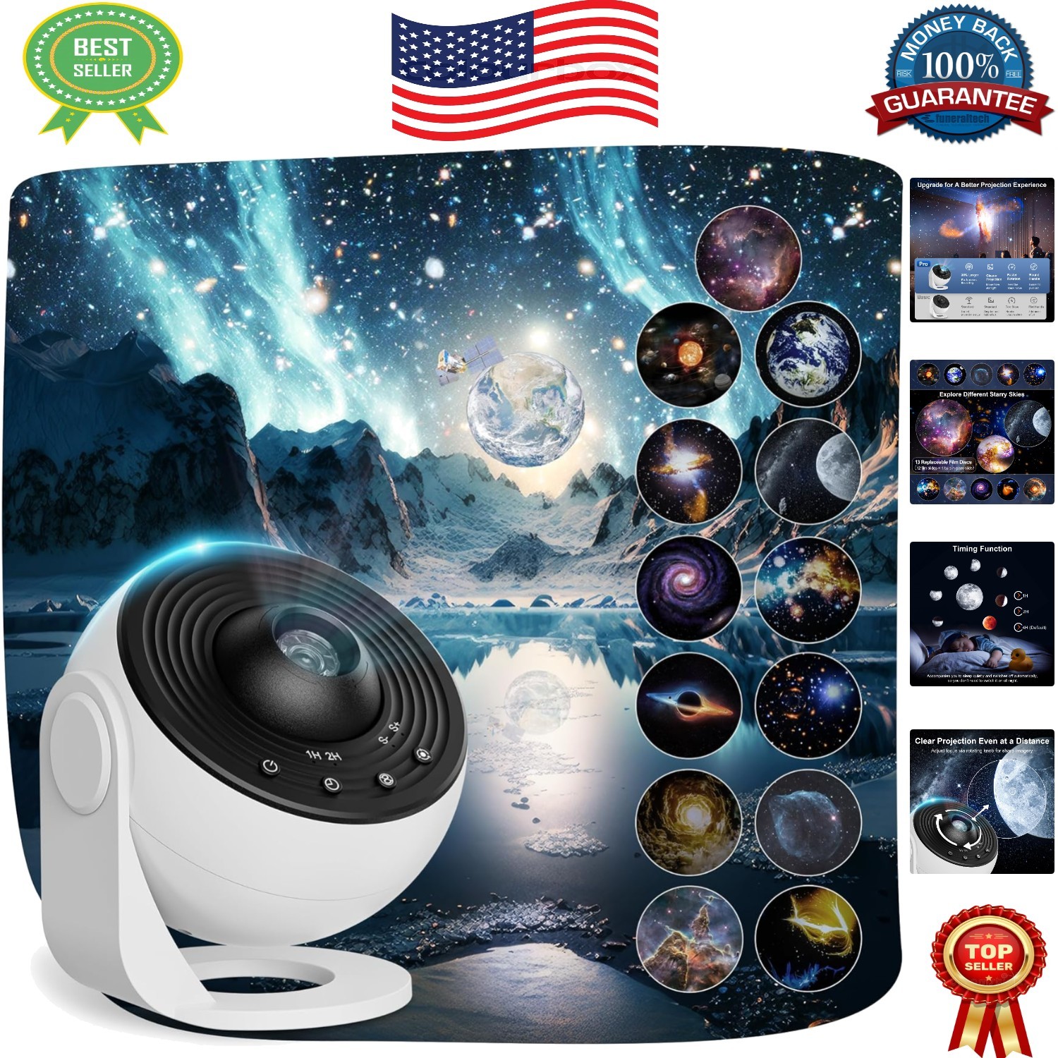 Planetarium Projector Pro - Multicolor Starry Ceiling Night Light with USB Power