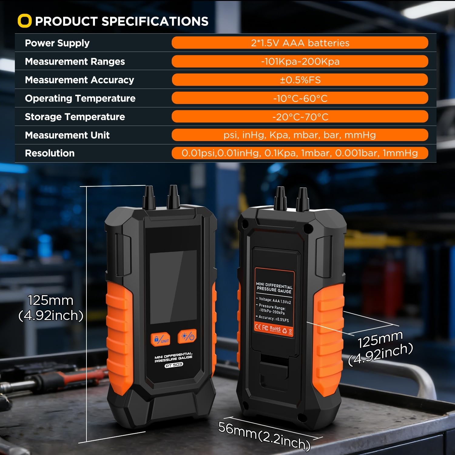 Manometer Gas Pressure Tester, Dual-Port HVAC Digital Differential Pressure...