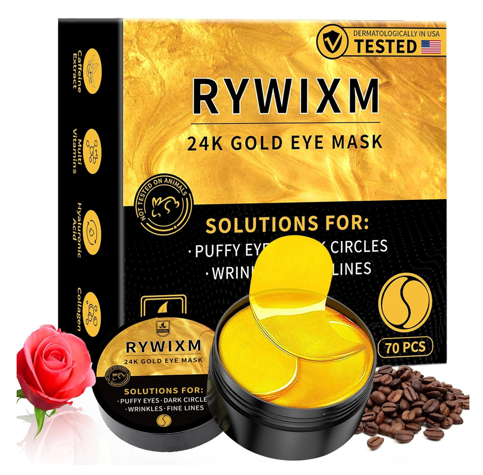 24K Gold Eye Masks for Dark Circles and Puffiness 70PCS, under Eye Patches for P