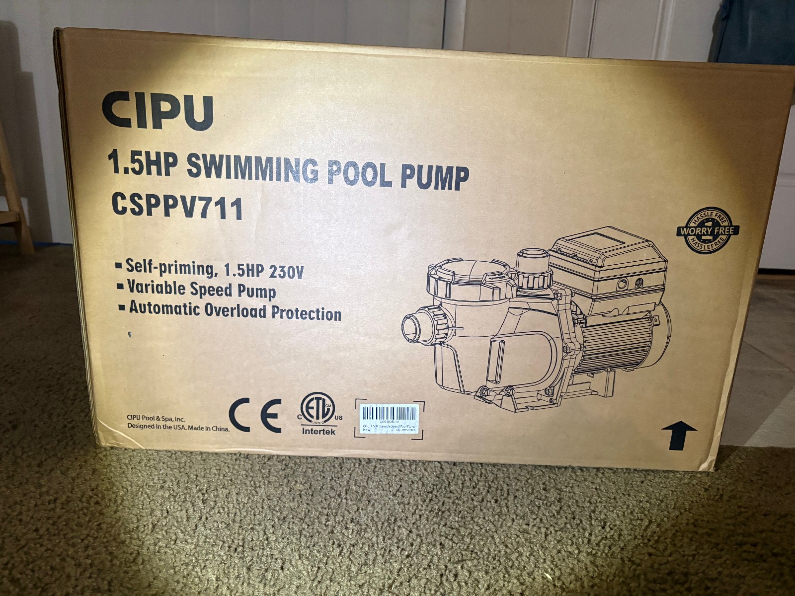 CIPU 1.5HP Variable Speed Pool Replacement Pump 230V Filter System 6420 GPH