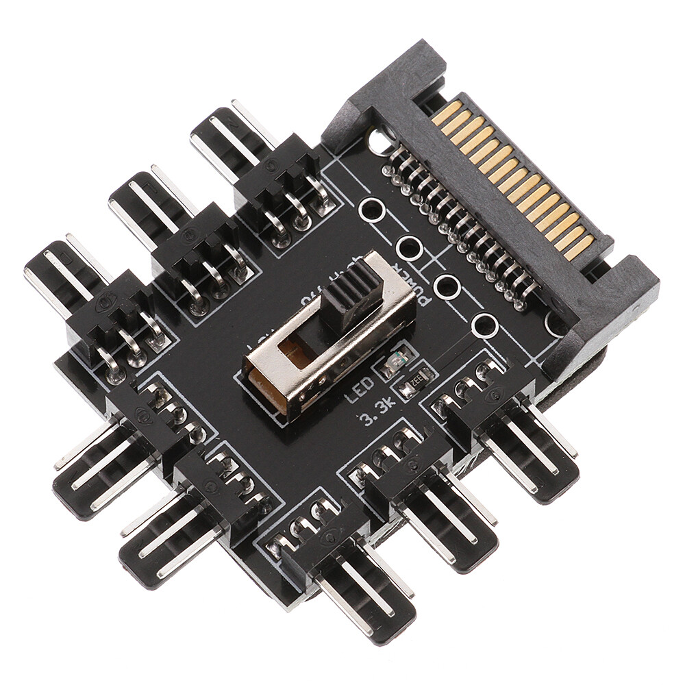 Cooling Fan Speed Controller Box 8Way 3PC PCI 4/3 pin SATA Power Socket Splitter