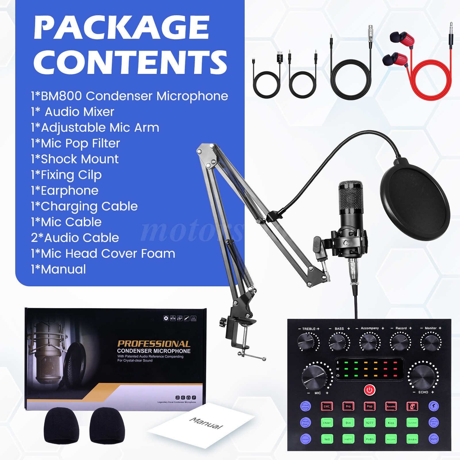 Professional Condenser Microphone Kit Complete Set For Podcast Studio Recording