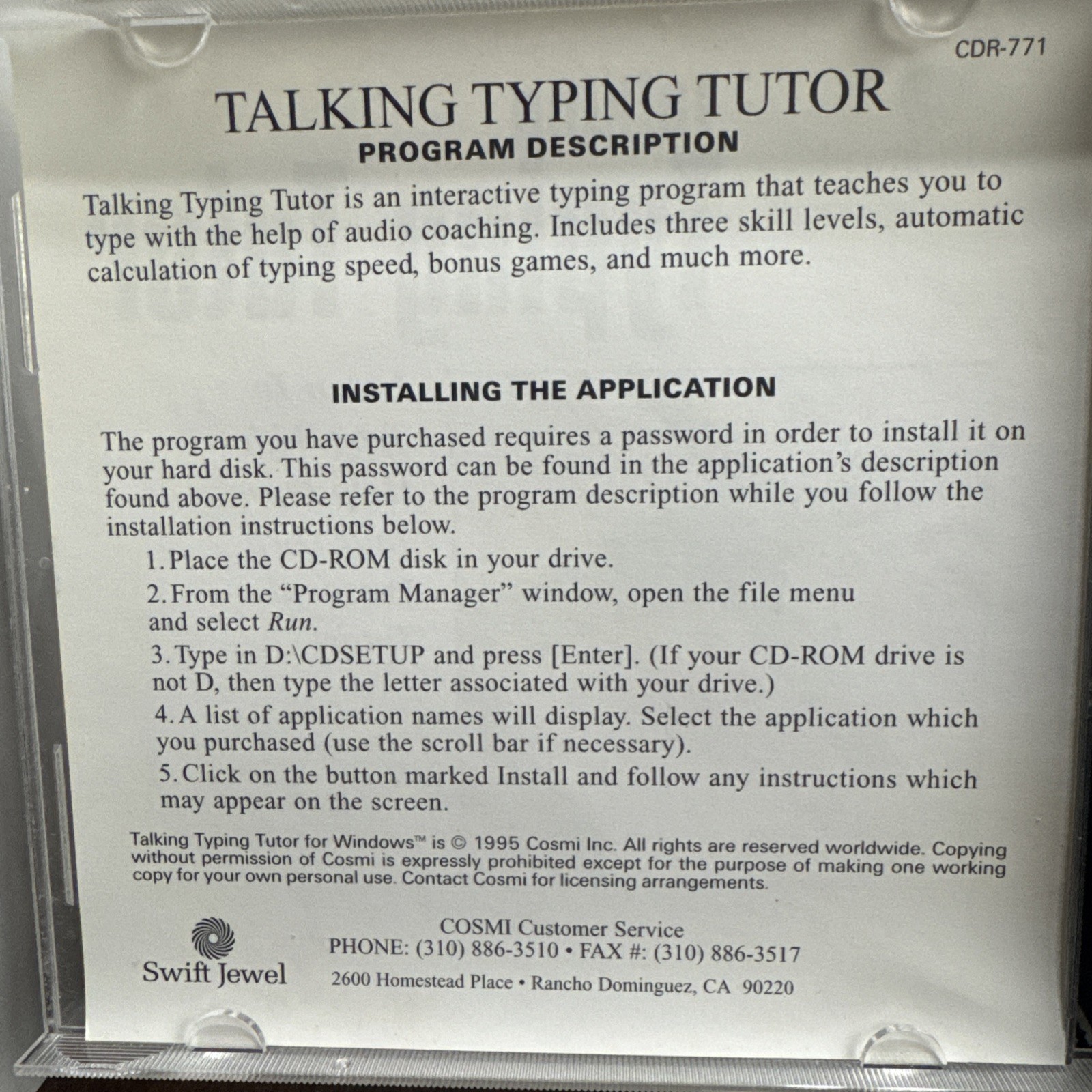 VTG Talking Typing Tutor Typing CD Roms Windows 95 3.1 - WINDOWS ROM 1996