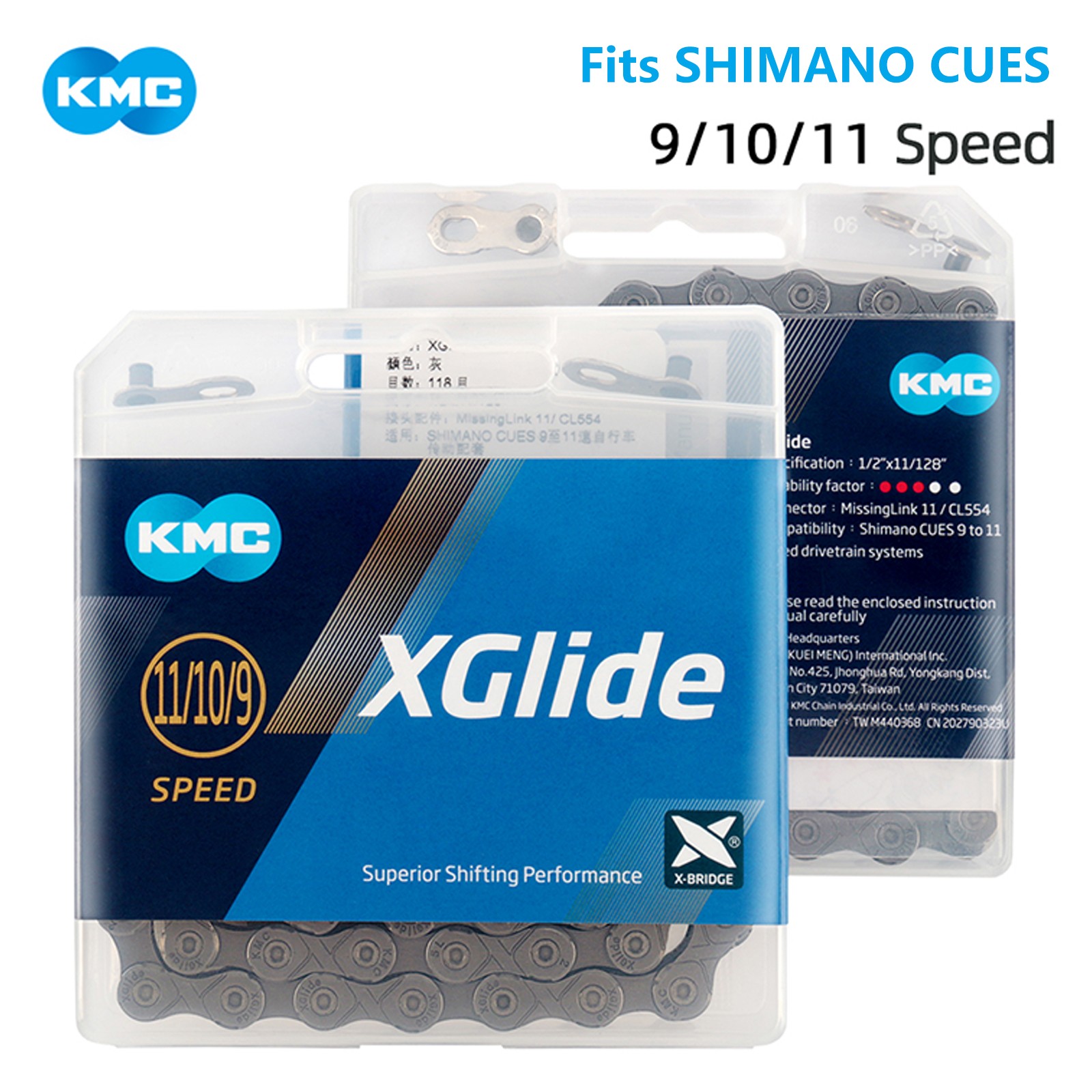 KMC XGlide Bicycle Chain 9/10/11 Speed Road Bike MTB Chain 118L for SHIMANO CUES