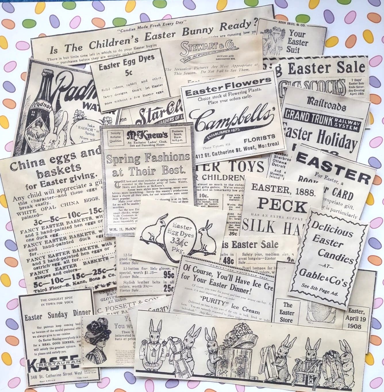 Easter ephemera newspaper ads, vintage,  junk journal supplies, collage