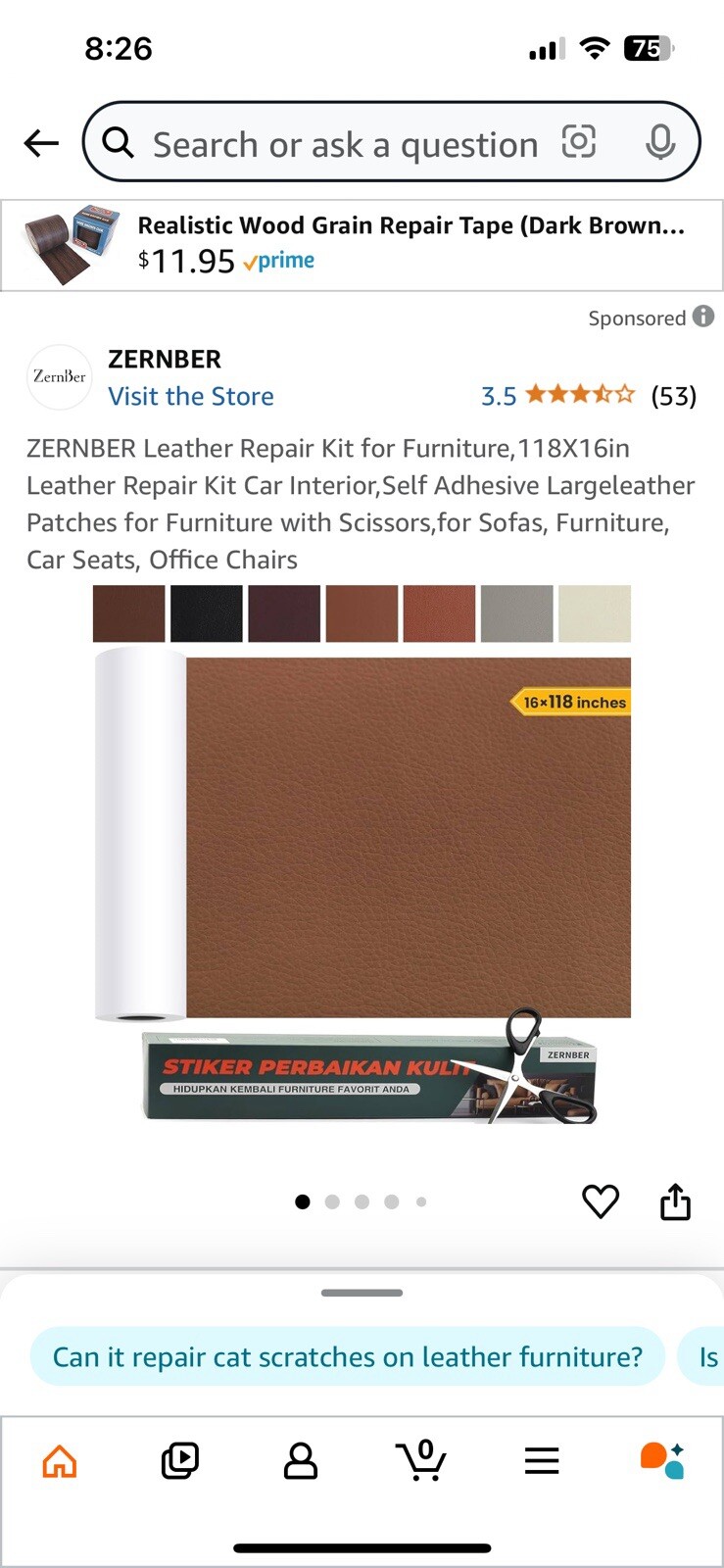 ZERNBER Leather Repair Kit for Furniture,118X16in Leather Repair Kit Light Brown