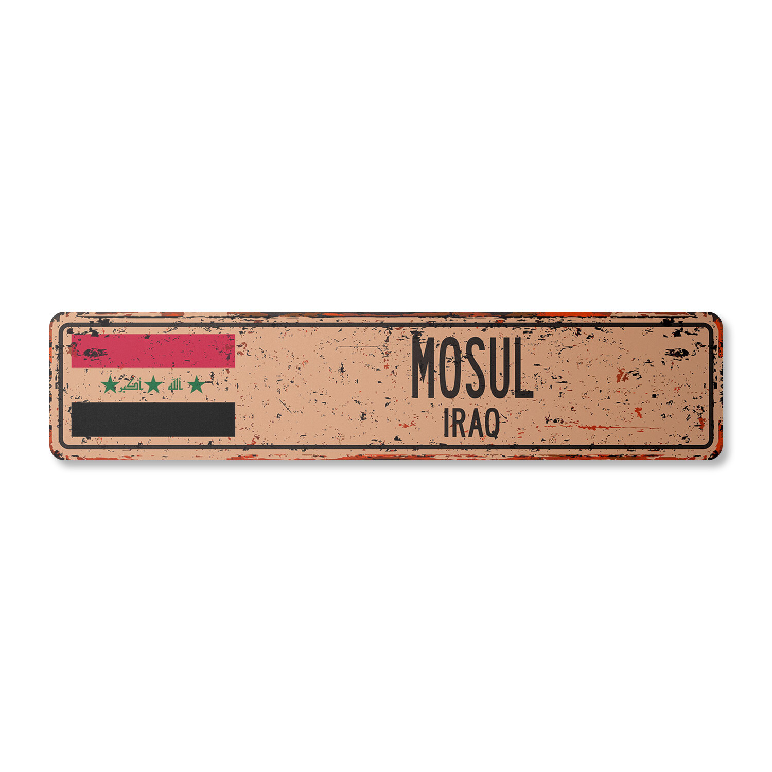 MOSUL IRAQ Vintage Street Sign Iraqi flag city country road wall rustic gift