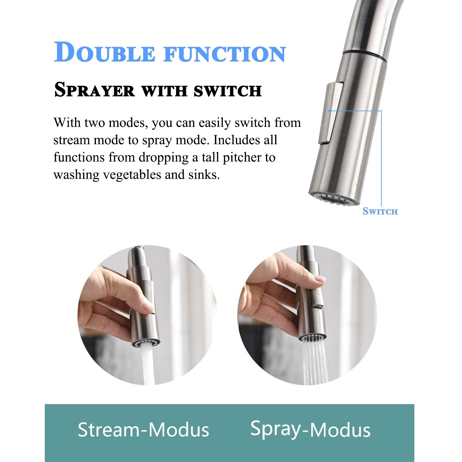 Touch Sensor Kitchen Faucet Pull Down Sprayer Swivel Sink Mixer Brushed Nickel