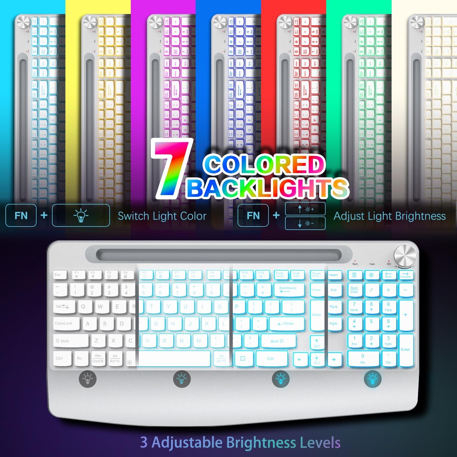 Wireless Keyboard and Mouse Backlits - Full-Sized Ergonomic Lighted Keyboard ...