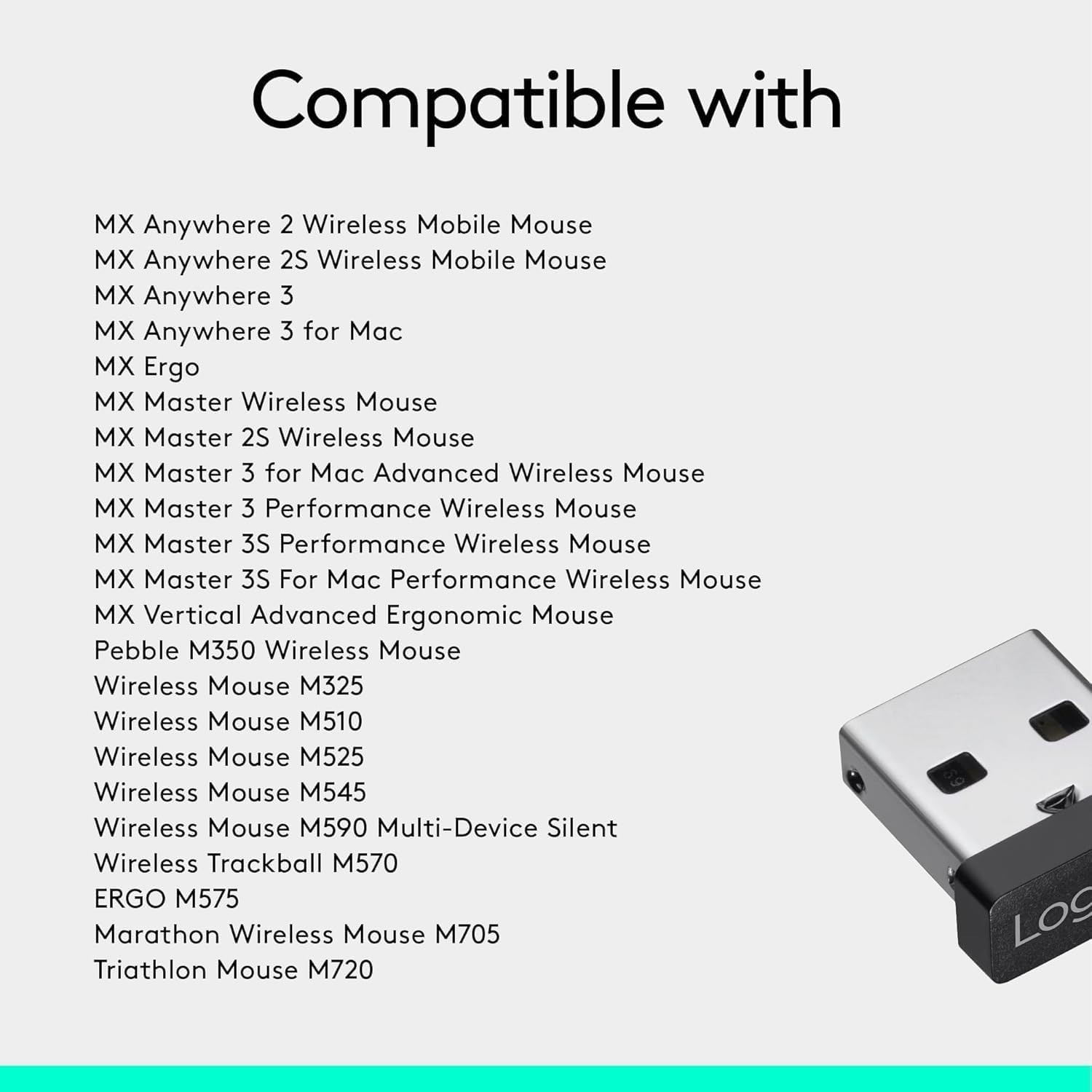 Compact Logitech USB Unifying Receiver - 2.4GHz Wireless Technology for PC/Mac