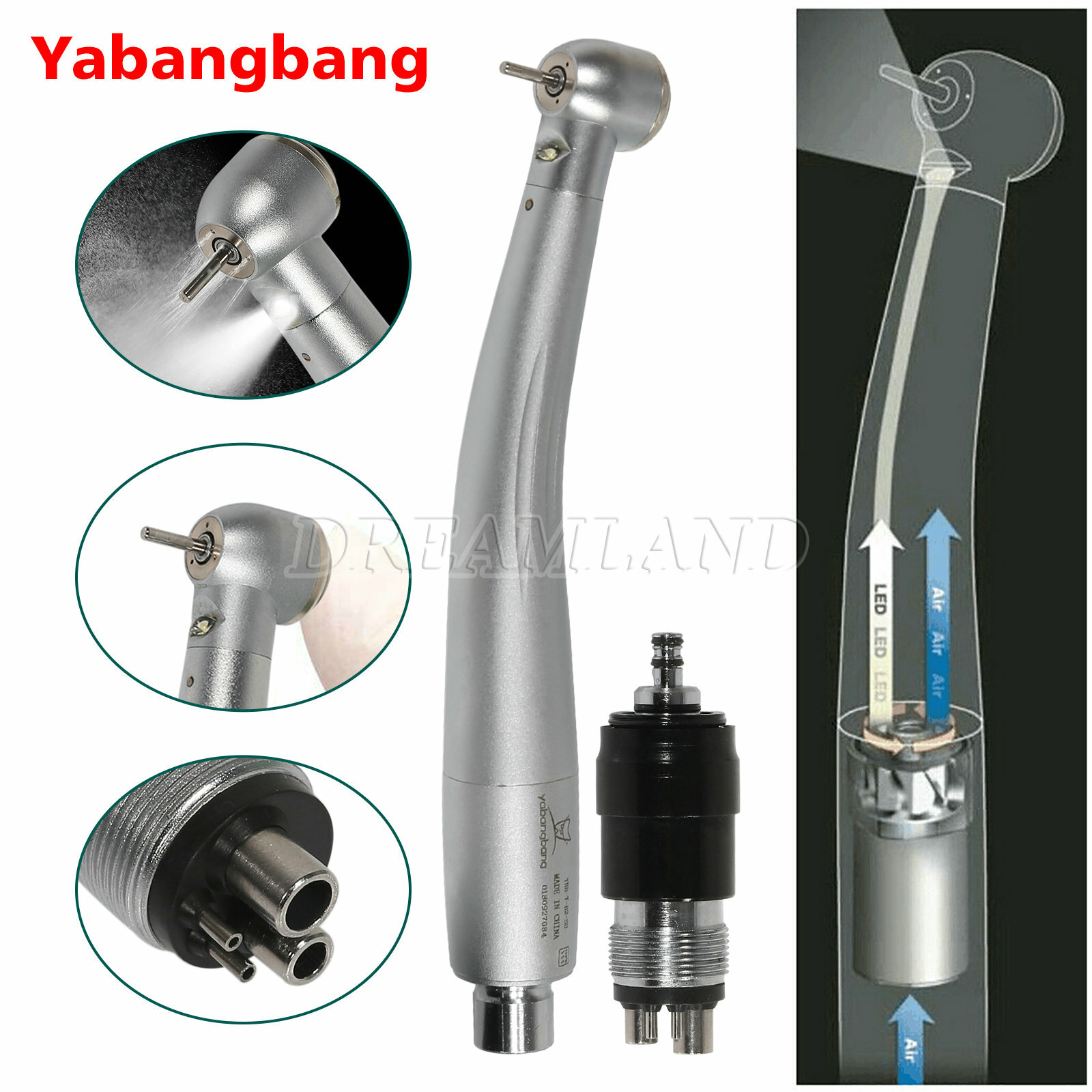 Dental E-generator LED High Speed Handpiece Steel & quick Coupler 4 Hole