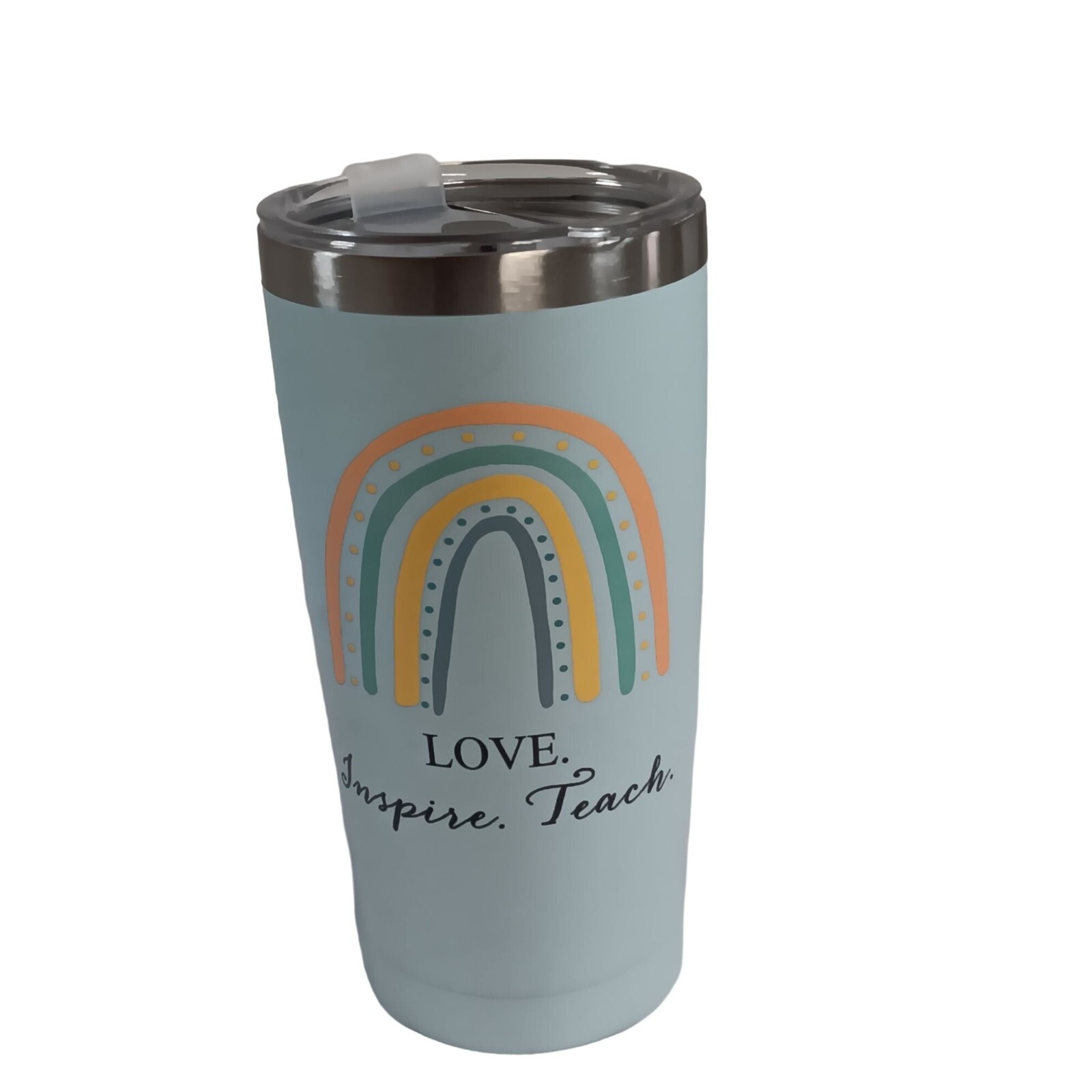Love Inspire Teach Rainbow Tumbler With Lid Teacher Gift Stainless Insulated Cup