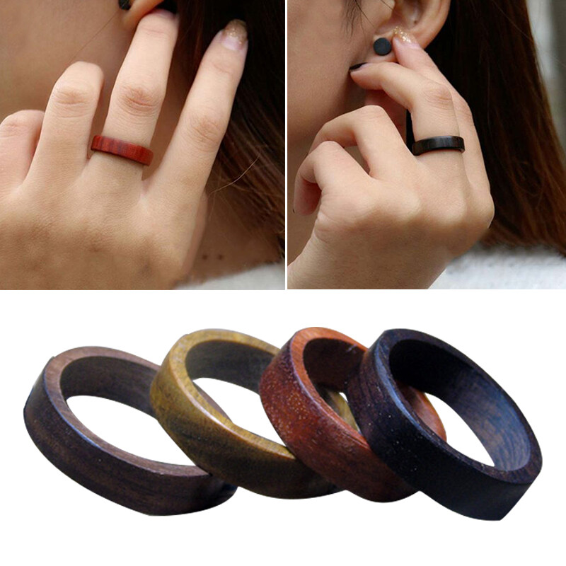 Mens Ebony Ring Wooden Craft Natural Wood Ring Gift Finger Ring Jewelry Retro