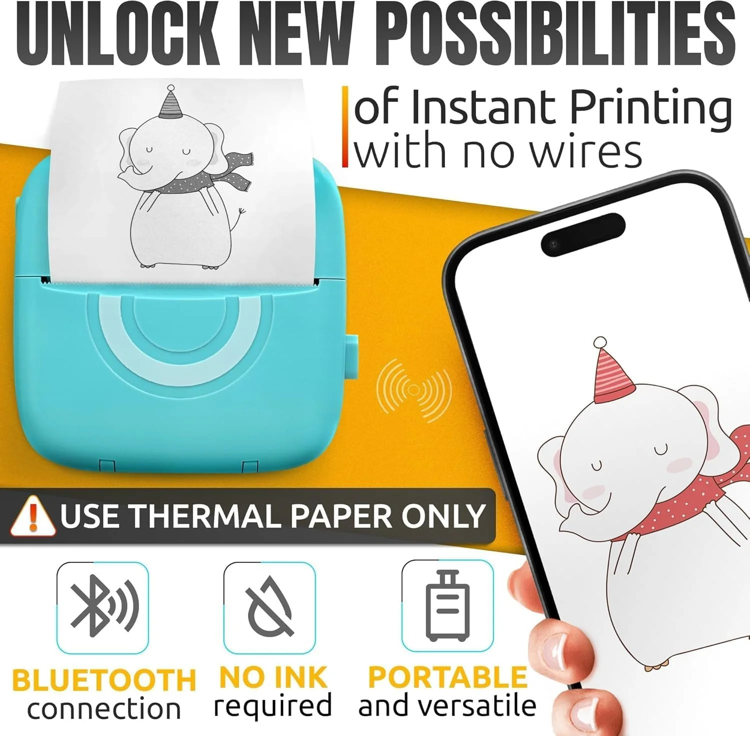 Mini Thermal Printer Compatible with iPhone & Android - Bluetooth Mini Printer S