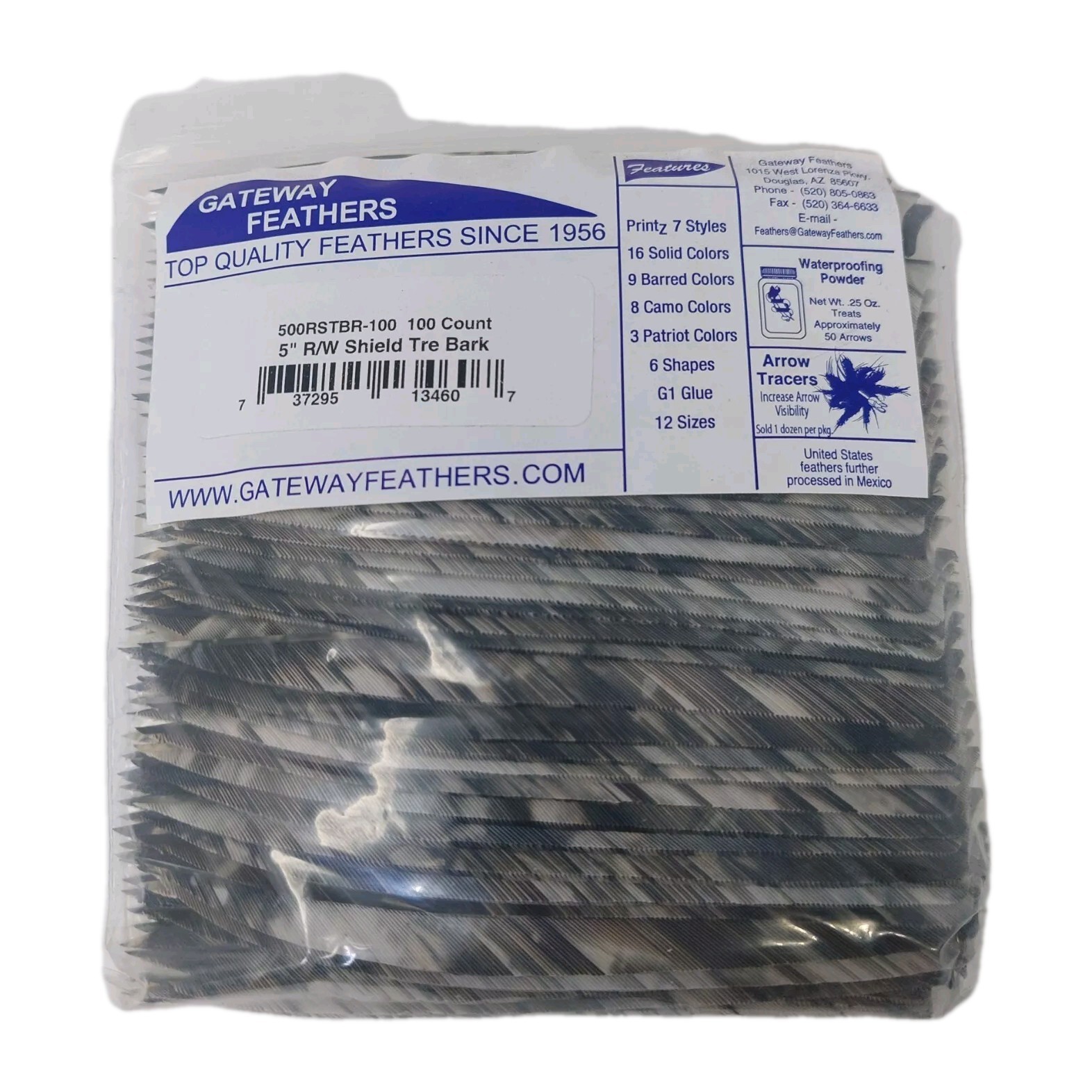 100 Pack Gateway Feathers 5" Right Wing: Shield Camo Tre Bark 500RSTBR-100