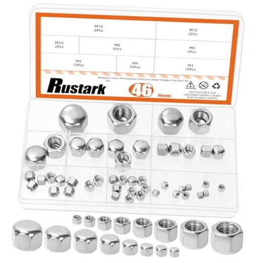 46Pcs 8 Sizes 304 Stainless Steel Hexagon Hat Nut Assortment Kit Low silver