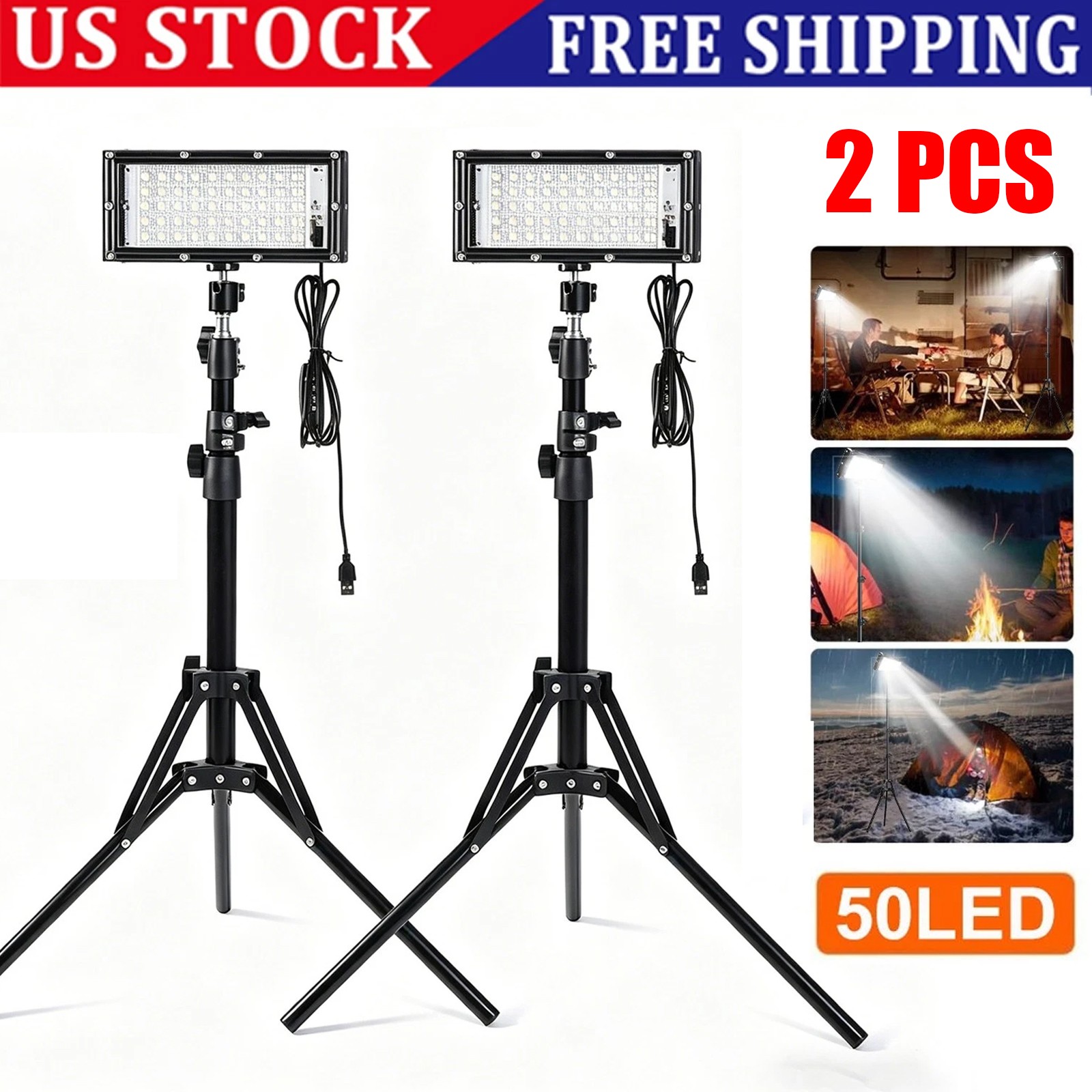 2pcs Adjustable 22000 Lumen LED Work Lights with Foldable Tripod Stand 6500K