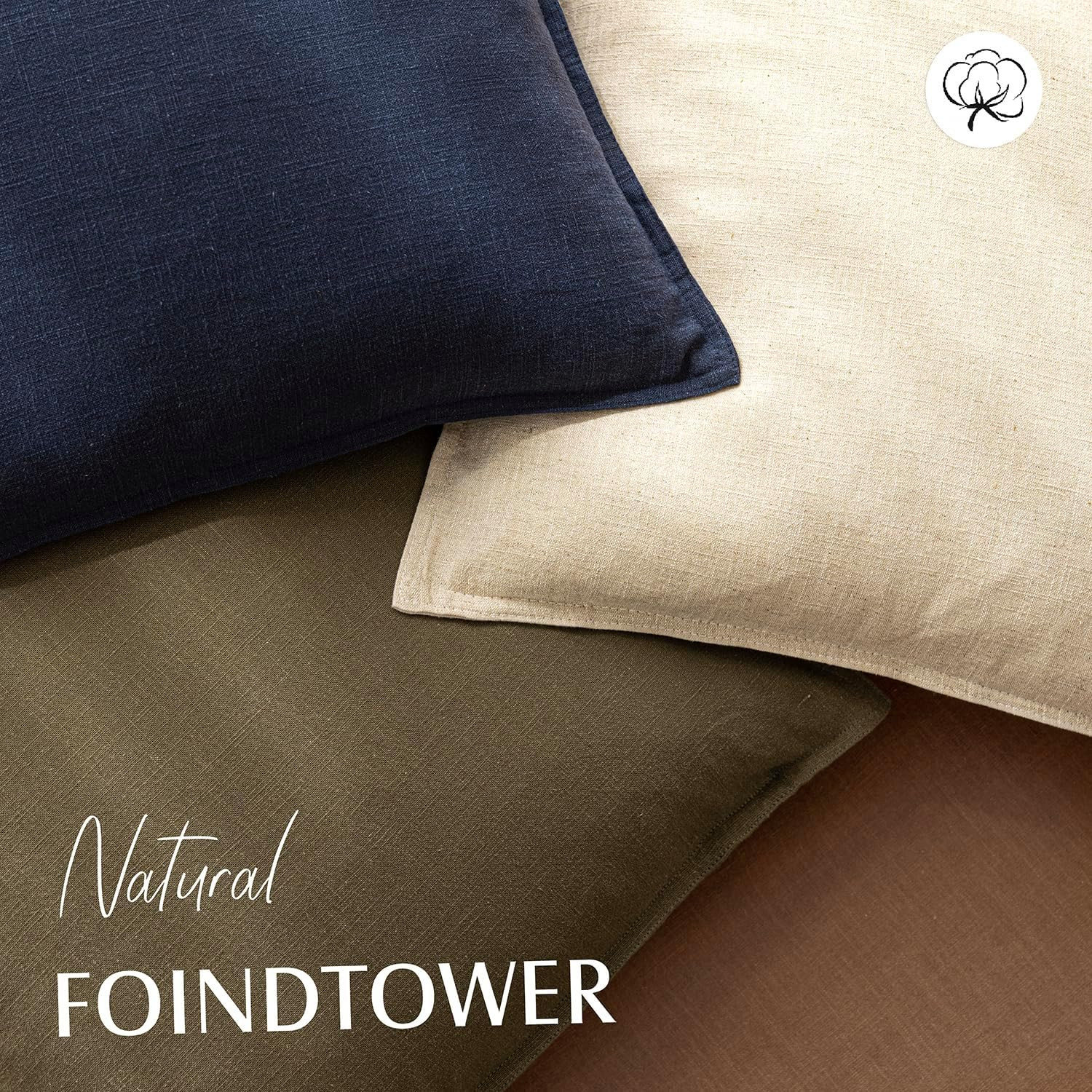Foindtower Pack of 2, Decorative Linen Soild Throw Pillow Covers Soft Accent Cus