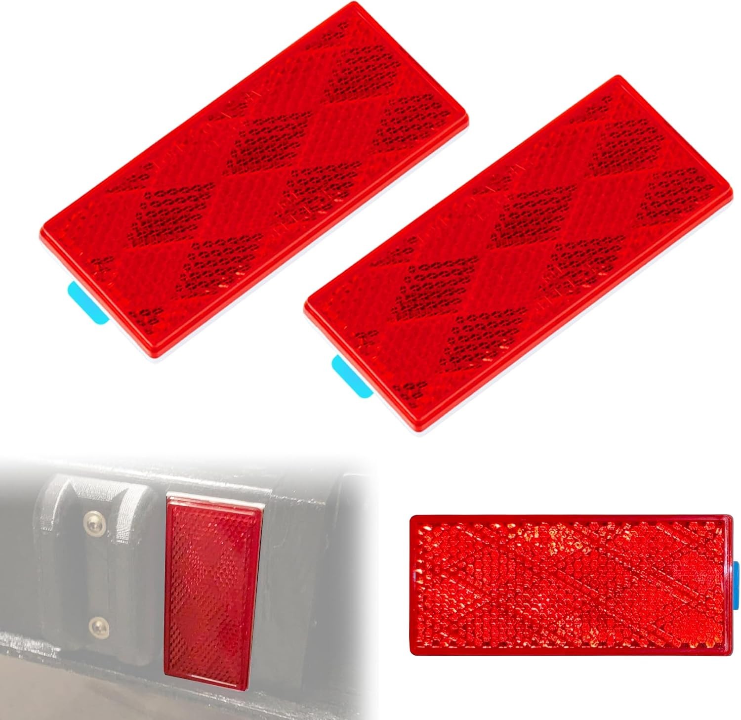 2pcs Rectangle Reflectors - High Reflectivity Reflectors Stick On, Self-red