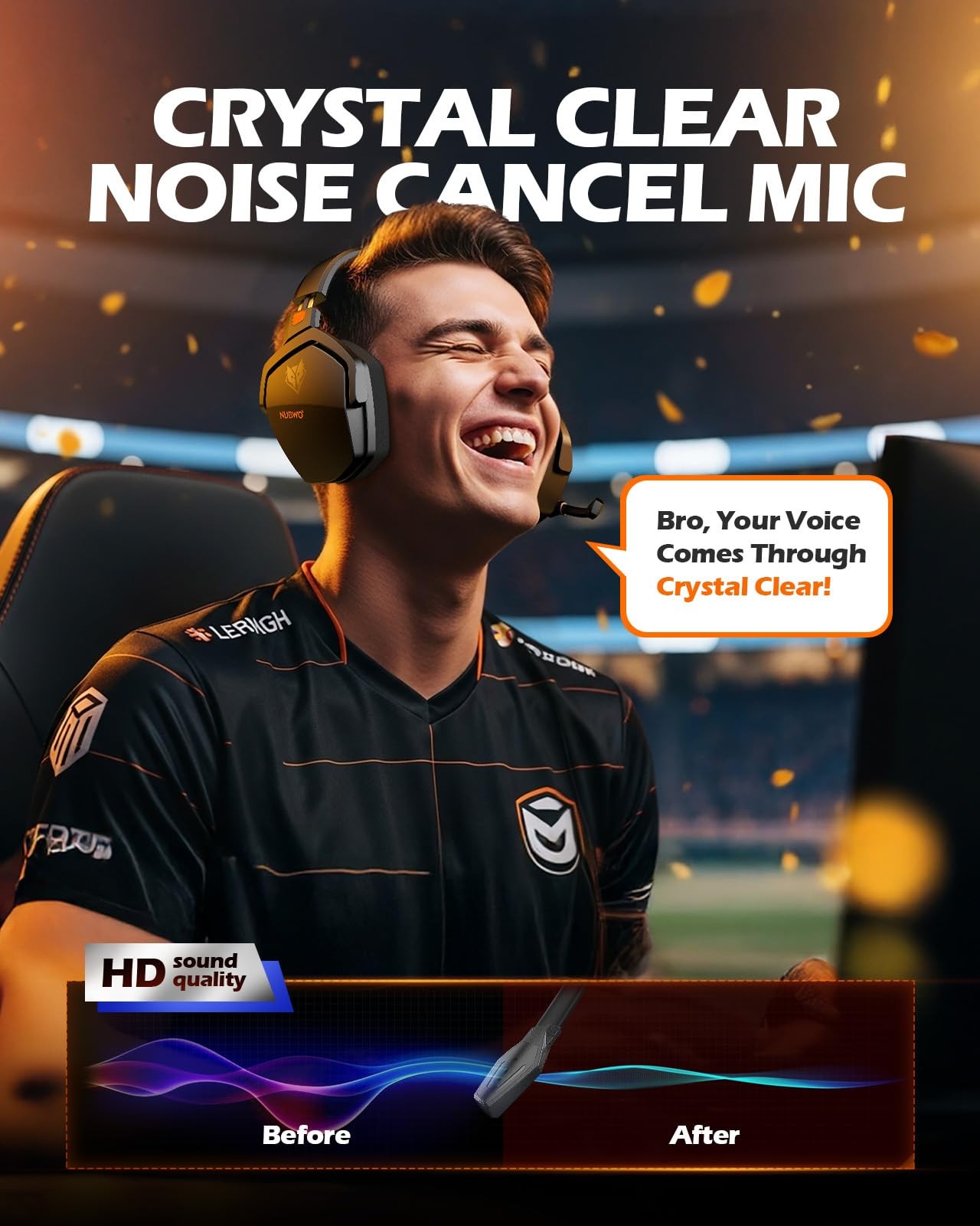 NUBWO Wireless Gaming Headset with Mic for Ps5 Ps4 PC, Zero Larger, Orange