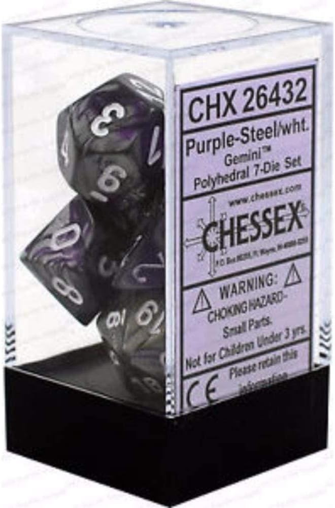 Chessex Purple-Steel/White 7-Die Set New Free Shipping
