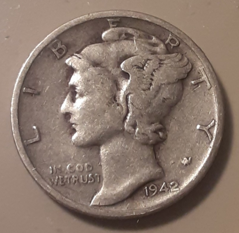 1942-S Mercury Dime 10c San Francisco Mint 90% Silver (#5-WN6/RBT) Large S