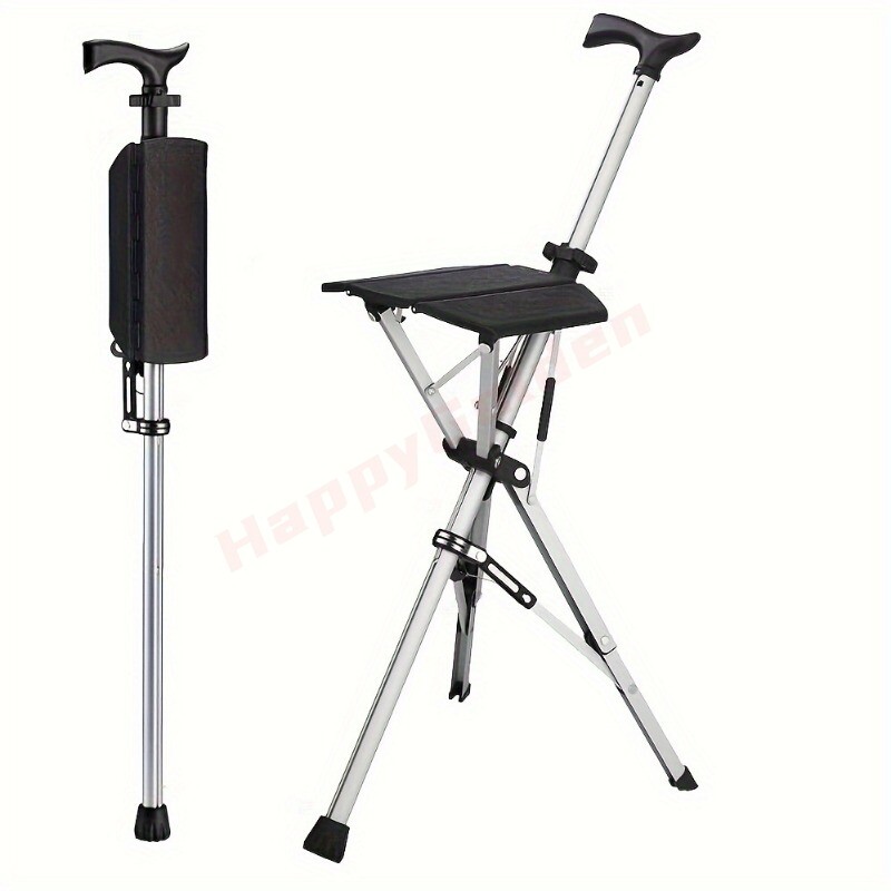 1x Adjustable Folding Cane Seat Combo Portable Cane With Stool Adjustable Unisex