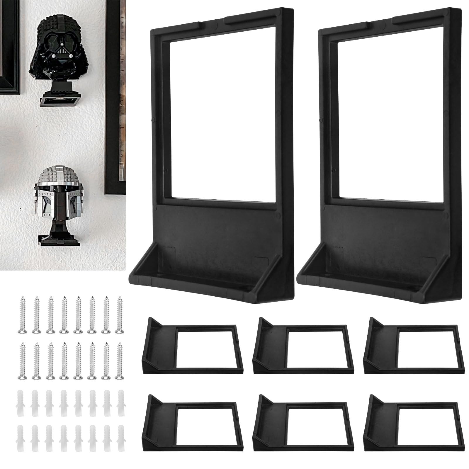 8 Pack Wall Mount Display Shelf for Lego Star Wars Helmets, Small, Black