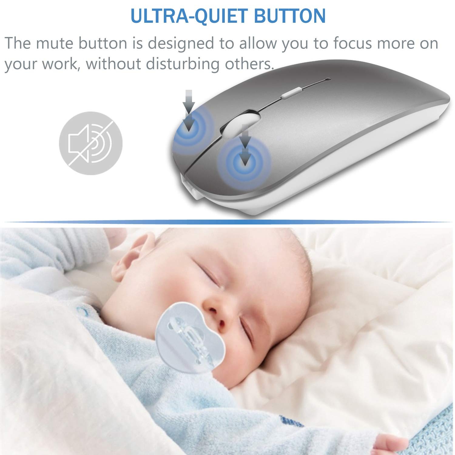 Bluetooth Wireless Mouse for MacBook Air Mac Pro Laptop 4.7*2.7*1.3inch, Grey